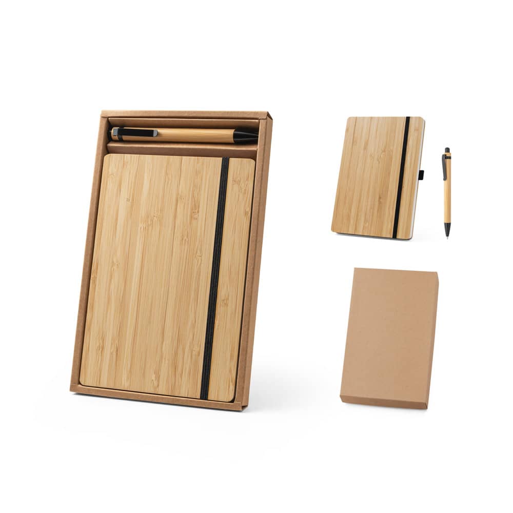 GAIMAN. Conjunto de caderno A5 em bambu e caneta