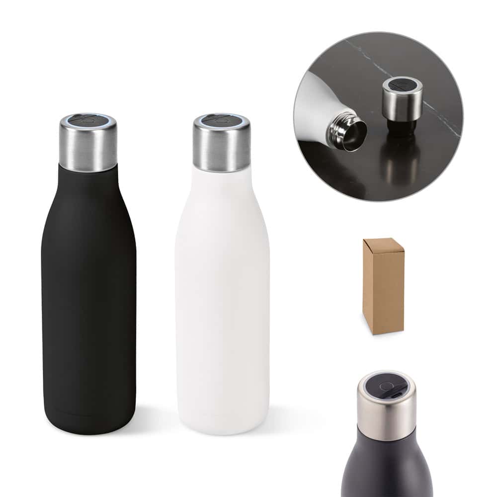 CHILWELL. Garrafa térmica em aço inox 90% reciclado de parede dupla com sistema de auto-sanitização UV (500 mL)