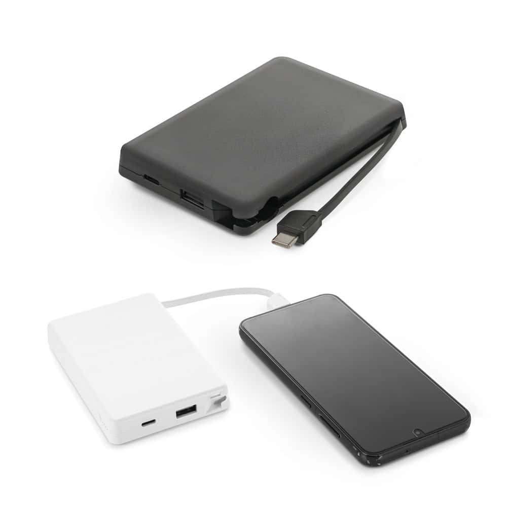 LATTES. Bateria portátil com cabo integrado, em ABS 100% reciclado (10'000 mAh)